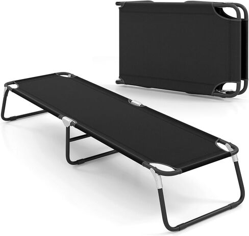 GYMAX Folding Camping Cot, Portable Ultralight Compact Sleeping Cot Bed for Adults with Oxford Fabric, for Outdoor Travel Backpacking Hiking Patio Home Office, 330LBS (Grey) in Kuwait