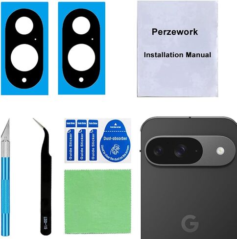 2 Set Back Rear Camera Lens Glass Replacement for Google Pixel 9 with pre-Installed Adhesive and Reparing Toolkit in Kuwait