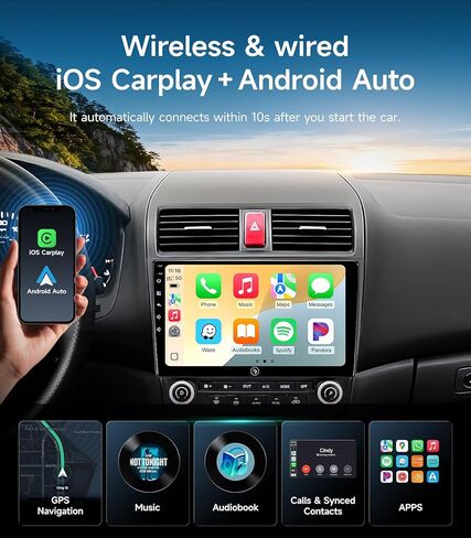 ستيريو سيارة واي فاي 5G لهوندا أكورد 2003 2004 2005 2006 2007، 10.2 بوصة IPS HD شاشة تعمل باللمس راديو السيارة اللاسلكي CarPlay Android Auto، GPS FM/SWC بلوتوث 1080P كاميرا احتياطية (2G+32G) in Kuwait