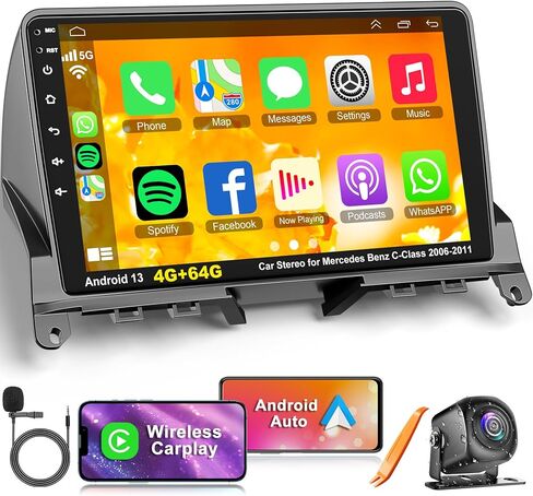 4G 64G Android GPS Car Stereo Radio Carplay Android Auto for Mercedes Benz C-Class C180 C200 C230 C250 C300 C350 W204 S204 2006-2011،9 بوصة HD لمس بلوتوث واي فاي FM SWC DSP in Kuwait