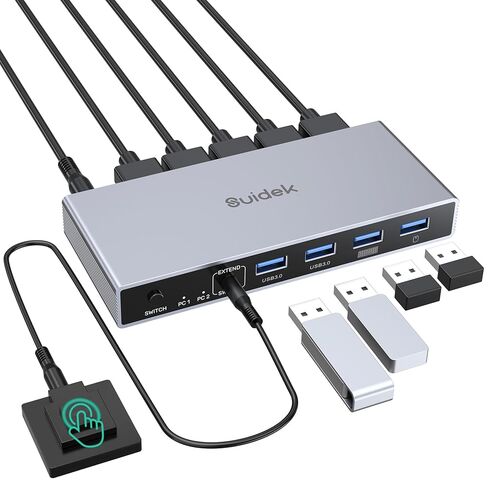 Displayport KVM Switch 1 Monitor 2 Computers, 8K@60Hz DP KVM Switch 2 in 1 Out USB 3.0 KVM Switcher with 4 USB Ports, Include Desktop Controller, 2 USB Cables and Power Adapter in Kuwait