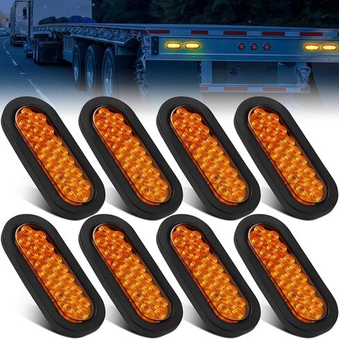 Sumind 8 PCS 6" Oval LED Trailer Tail Lights, 24 LED Trailer Marker Lights 12v Brake Stop Ip67 Waterproof Sealed Flush Mount for Truck RV Boat(Red) in Kuwait