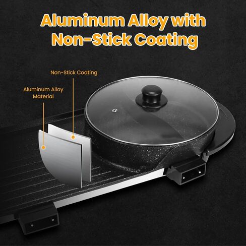 1500W Electric Indoor Grill,2 in 1 Smokeless Indoor Grills,Portable Korean BBQ Raclette Table Grill for Kitchen with Grill Net & Non-Stick Cooking Removable Plate 5 Temperature Control,Dishwasher Safe in Kuwait