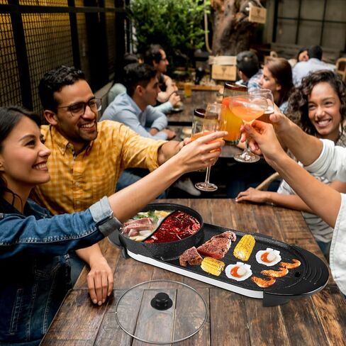 1500W Electric Indoor Grill,2 in 1 Smokeless Indoor Grills,Portable Korean BBQ Raclette Table Grill for Kitchen with Grill Net & Non-Stick Cooking Removable Plate 5 Temperature Control,Dishwasher Safe in Kuwait