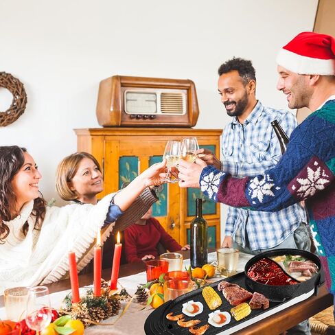 1500W Electric Indoor Grill,2 in 1 Smokeless Indoor Grills,Portable Korean BBQ Raclette Table Grill for Kitchen with Grill Net & Non-Stick Cooking Removable Plate 5 Temperature Control,Dishwasher Safe in Kuwait