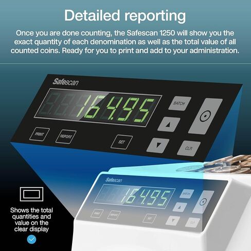 Safescan 1250 USD Coin Counter That Quickly Value Counts and Sorts Mixed USD Coins - Coin Sorter That Sorts Coins per Denomination - Money Counting Machine for Continuous Coin Counting in Kuwait