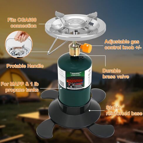 Camping Stove Propane, Portable Backpacking Cooker with Single Burner, Adjustable Flame, Foldable Base, Camp Stove Kit for Outdoor Cooking, Hiking, Emergency Essential (Fuel not Included) in Saudi Arabia