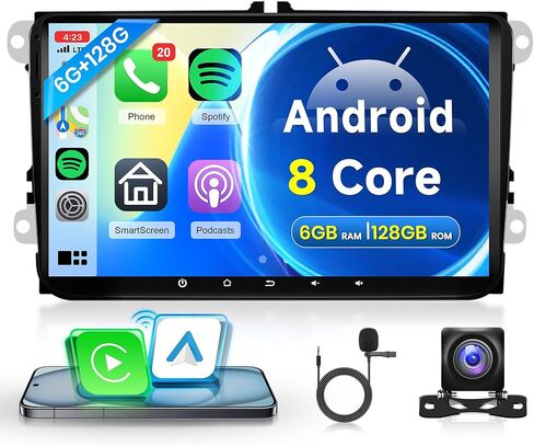 4G + 64G راديو ستيريو للسيارة يعمل بنظام Android لسيارة VW Passat Jetta Tiguan Golf MK5 MK6 T5 EOS Polo CarPlay، شاشة Rimoody 9 بوصة تعمل باللمس Android Auto GPS Navigation Bluetooth FM/RDS EQ-32 SWC كاميرا احتياطية in Saudi Arabia