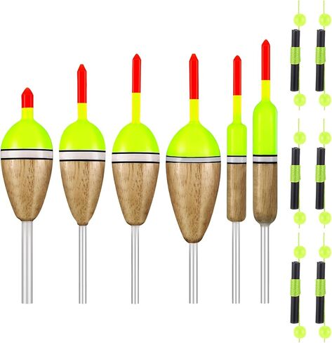 106 Pcs Fishing Slip Bobbers Floats Kit, 6 Pcs Buoyant Balsa Wood Body Slip Bobbers Floats in 6 Sizes with 100 Pcs Stops for Fishing Crappie Trout Catfish Tackle Accessories in Saudi Arabia