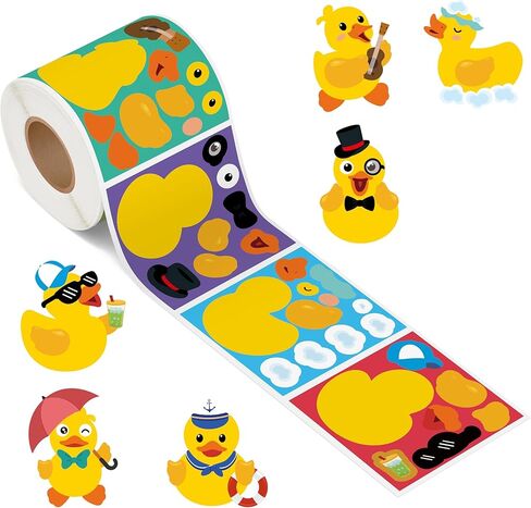 Haooryx 300pcs Make A Yellow Duck Scene Sticker Roll, Make Your Own Yellow Rubber Duck DIY Sticker Decals, Mix and Match Cute Yellow Duck Self-Adhesive Sticker for Kids Waterbottle Laptop Decor in Kuwait