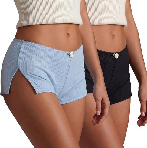 2 Pack Women Y2k Micro Shorts Low Waist Side Slit Mini Lounge Stretch Shorts Pj Bottom in Saudi Arabia