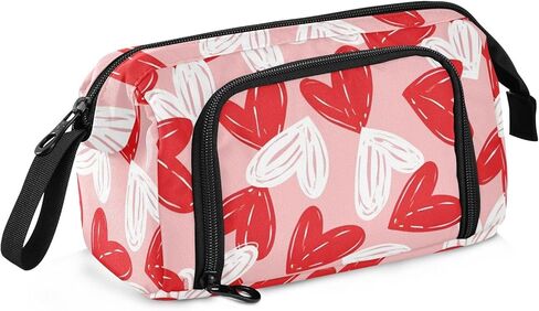 Bolaz Big Capacity Pencil Pen Case Pouch Bag School College Office Organizer for Teens Girls Adults Student-Valentine's Day Red White Hearts on Pink in Kuwait