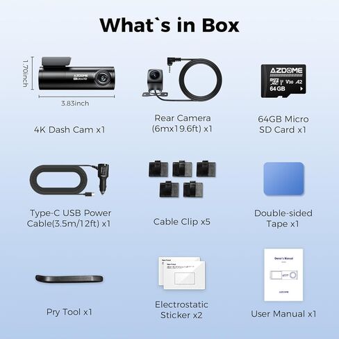 AZDOME 1080P كاميرا داخلية من النوع C واجهة كاميرا المقصورة لـ AZDOME M550 Pro-2CH/3CH Dash Cam in Kuwait