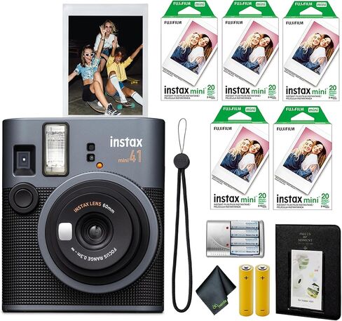FujiFilm Instax Mini 41 Instant Film Camera Bundle with 2X Fuji Instax-Instant-mini Film Value Pack (40 Sheets) + 4X Rechargeable AA Batteries with Charger + Photo Album – 64 Pockets + More in Saudi Arabia