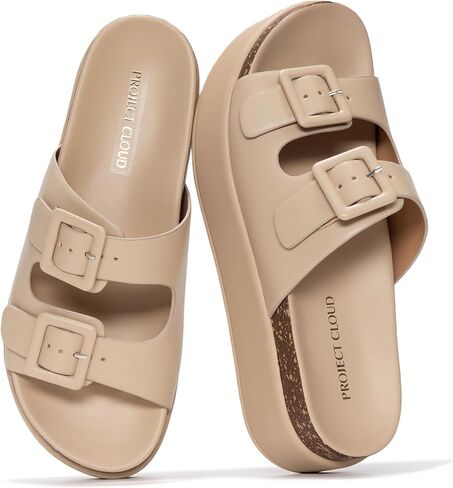 Project Cloud Wedge Platform Sandals For Women - Memory Foam Insole & Cork Footbed Platform Heel Slides for Women Footwear - Beach Essential Womens Sandals (Softy) in Kuwait