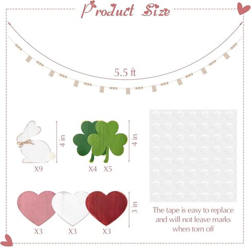 Valentines Day Decorations, 6pcs Felt Valentine Heart Garland, Versatile Hearts St. Patrick's Day Shamrock Easter Bunny Valentines Day Banner for Home, Mantel, Wall, Office, Valentines Day Decor in Kuwait