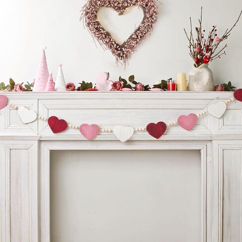 Valentines Day Decorations, 6pcs Felt Valentine Heart Garland, Versatile Hearts St. Patrick's Day Shamrock Easter Bunny Valentines Day Banner for Home, Mantel, Wall, Office, Valentines Day Decor in Kuwait