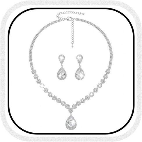 قلادة راينستون Brishow ومرنك مجموعة مجوهرات الزفاف الفضية للعرائس الملحقات لقلادة حفلة موسيقية للنساء in Kuwait