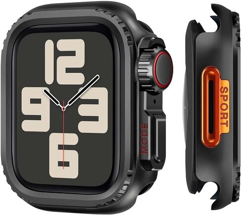الحالات المعدنية متوافقة مع Apple Watch Series 9/8/7 45 مم ، 2 في 1 غطاء واقية من الفولاذ المقاوم للصدأ ، مصد وعرة مع إطار خلفي لـ IWatch 9/8/7 45 مم ، أسود in Kuwait