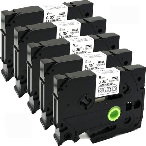 5 قطع من NEOUZA متوافقة مع خرطوشة شريط الملصقات Tze Tz المغلفة من Brother P-Touch مقاس 9 مم × 8 متر (TZe-325 أبيض على أسود) in Kuwait