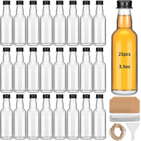 25 Mini Glass Liquor Bottles with Black Aluminum Screw Caps - Reusable Empty 50 ml/ 1.7oz Wine Bottles for Christmas, Birthday, Weddings, Parties and Favors in Kuwait