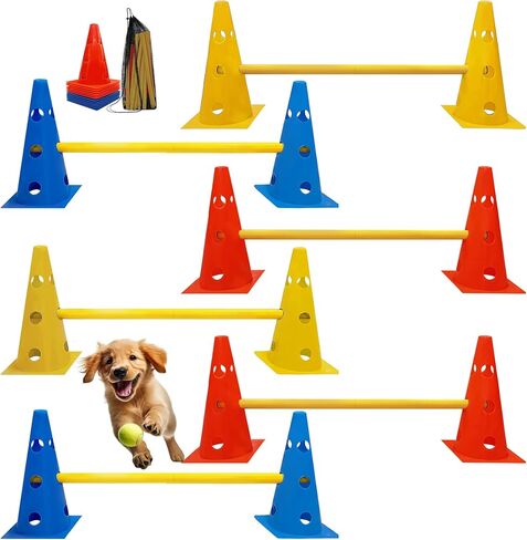 Dog Agility Hurdle Cone Set, Dog Agility Set Include 12 Agility Cones 6 Agility Rods, Dog Agility Equipment with Carry Bag in Kuwait