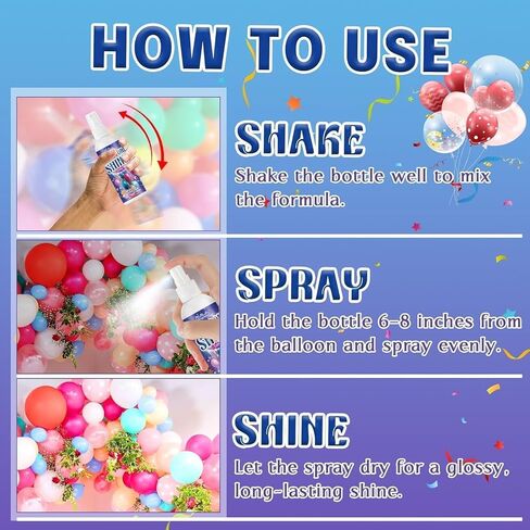 Balloon Shine Spray, 2 Pack Decorative Ball Shine Spray, Long Lasting High Shine Balloon Spray, Scent-Free & No-Wipe Balloon Shine Spray Latex Balloons, Perfect for Balloon Party in Kuwait