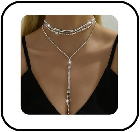 قلادات القلادة ذات الطبقات ذات الطبقات الراين للنساء البوهيميات الكريستال الطويل Y-Necklaces Boho قلادات طويلة بيان لعروس العروس الزفاف in Saudi Arabia