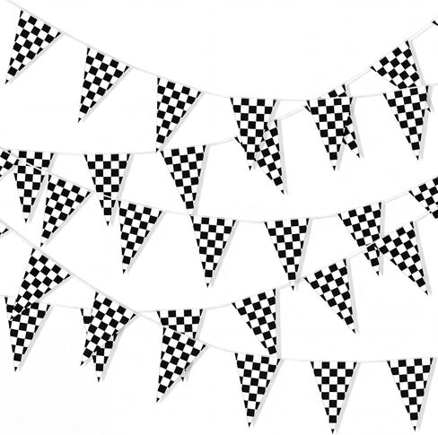 Tatuo Checkered Flag 114.8 ft Checkered Flag Banner Cars Party Decorations Checkered Flag Party Supplies Checkered Flag Pennant Banner 48 Pieces Party Birthday Decor in Saudi Arabia