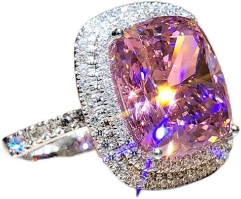 AZQ 925 Sterling Silver Shiny Full Diamond Ring Square Cut 3ct Pink Cubic Zirconia Anniversary Promise Cocktail Ring CZ Diamond Eternity Engagement Wedding Band Ring for Women Z.42 (US Code 8) in Kuwait