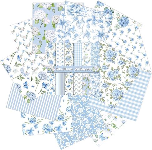 12'' x 12'' Double-Sided Watercolor Floral Cardstock, 24 Sheets Spring Pink/Blue Rose Scrapbook Paper, Premium Printed Decorative for DIY Making Card, Art journaling, Scrapbooking in Kuwait