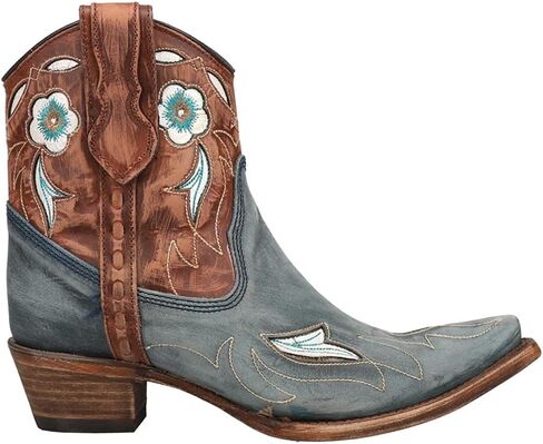 Corral Boots Womens Tooled Inlay Floral Embroidered Snip Toe Zippered Casual Boots Ankle Mid Heel 2-3" - Blue in Saudi Arabia