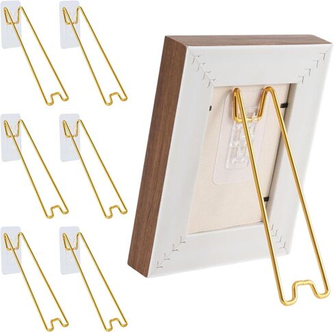 6 Pcs 3 Size Adjustable Picture Frame Stand, Stainless Steel Picture Frame Easel Backs Self-Adhesive, Picture Frame Backing Board for 6-18 Inch in Kuwait