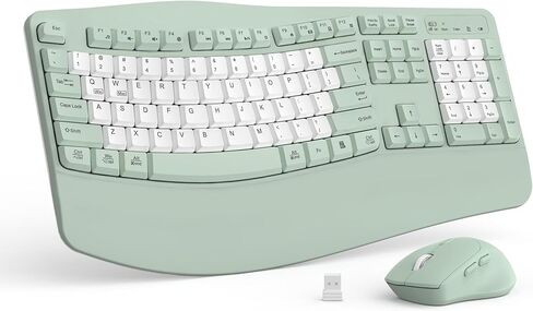 Wireless Keyboard and Mouse Combo,2.4G Full Size Wave Keys Ergonomic Keyboard with Wrist Rest for Natural Typing, 3 DPI Adjustable Ergonomic Silent Mouse for Computer/Laptop/Windows/Mac(Purple) in Saudi Arabia