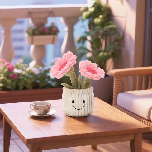 Apricot Lamb Soft Sunflower Plant Plush Toy, Stuffed Pink Flower Pot, Kawaii Plushie for Kids, 9" in Kuwait