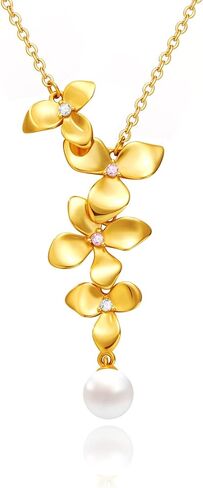 Cicy Bell Floral Pendant Necklace for Women Trendy 18k Gold Plated Shell Pearl Cubic Zirconia Dainty Long Y Necklace Jewelry Gifts in Saudi Arabia