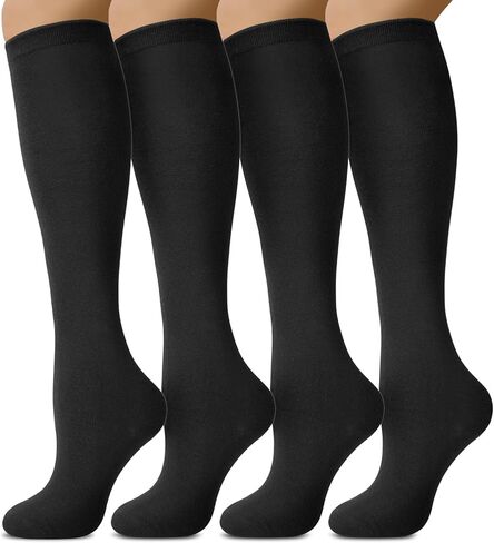 Senker Fashion Knee High Socks for Women, White Long Tube Sock Black Stockings Striped for Boot Outdoor Sport Casual in Kuwait
