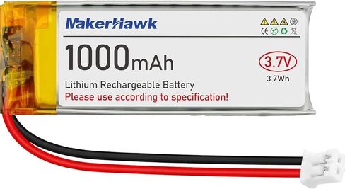 MakerHawk 4 حزمة بطارية ليبو 3.7 فولت 1000 مللي أمبير قابلة لإعادة الشحن 1S 3C 102050 بطارية ليثيوم بوليمر مع لوحة حماية مزدوجة للبطارية، قابس موصل Micro JST 2.0 للأجهزة الإلكترونية in Kuwait