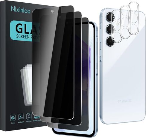 3 Pack Privacy Screen Protector for Samsung Galaxy A35 With 3 Pack Camera Lens Protector, Anti Spy Tempered Glass, 9H Hardness, Black Protector Anti Spy, Anti-Scratch, Bubble Free in Kuwait