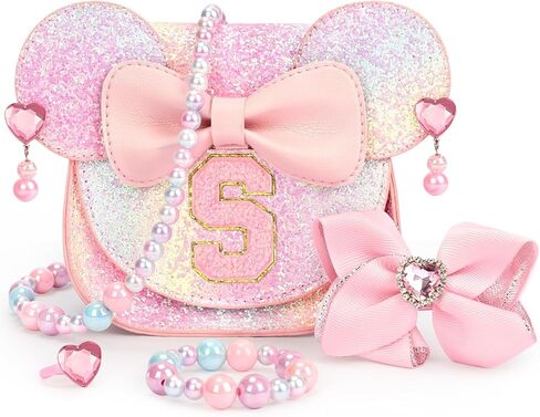 mibasies Toddler Purse Girl Gifts: Birthday Gifts for Girls 3-8 - Little Girls Toys Mini Mouse Ears Bow Purse Pink Set A in Kuwait