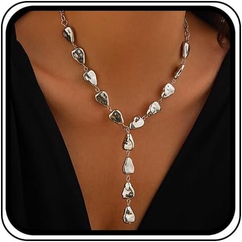 Baroque Gold Geometric Teardrop Lariat Necklace for Women Vintage Irregular Waterdrop Statement Y Necklaces Silver Fashion Costume Toggle Jewelry Gifts in Kuwait