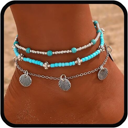 Stack Anklets Ankle Bracelets for Women Adjustable Waterproof Beach Jewelry Set Boho Gold Seashell Bead Surf Foot Chain Summer Gifts in Kuwait