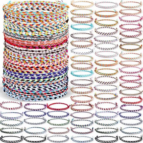 Equsion 100 Pcs Woven Wrap Friendship Bracelets Beach String Bracelets Operation Christmas Handmade Braided Bracelet Adjustable Thread Bracelets for Women Girls Party Favors Birthday Gifts in Kuwait