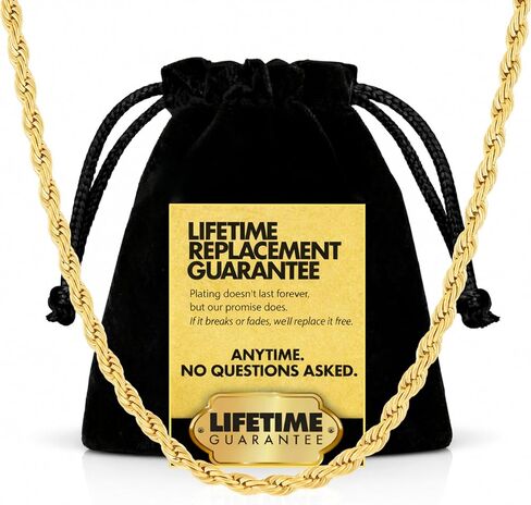 LIFETIME JEWELRY 24k Real Gold Plated 3mm Gold Rope Chain for Men & Women Diamond Cut Gold Chain Necklace Women & Necklace for Men 14 to 36 Inch in Kuwait