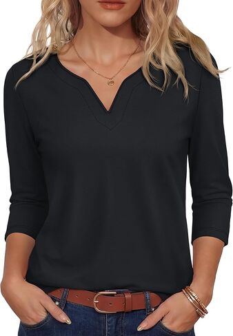 yucolen 3/4 قمم الأكمام للنساء Henley T Shirts v Neck Tunic Blouses غير الرسمية Tees S-XXL in Saudi Arabia
