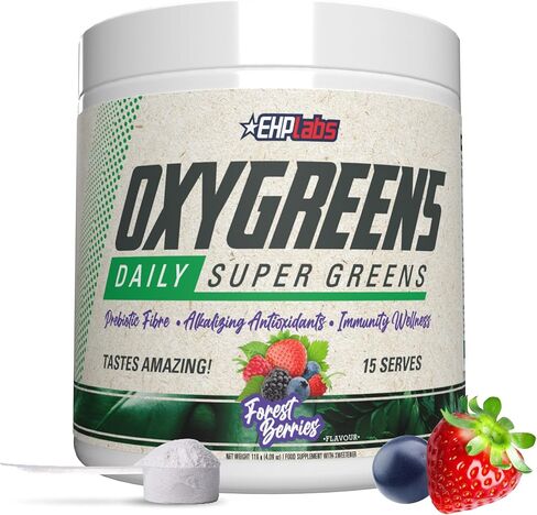 مسحوق أوكسي جرينز سوبر جرينز من EHP Labs - سبيرولينا الخضر اليومية، مسحوق جرينز سوبر فود ومسحوق المكملات الغذائية الخضراء، سوبر جرينز ومضادات الأكسدة ودعم المناعة، 30 وجبة (توت الغابة) in Kuwait