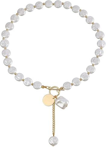 Baroque Pearl Necklaces for Women Dainty irregularity Pearl Pendant Necklace Vintage Y Shaped Necklace Chunky Gold Necklaces Birthday Wedding Jewelry in Saudi Arabia