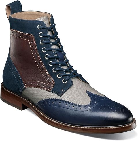 Stacy Adams Men's Finnegan Wingtip Boot Fashion, Navy/Cognac, 7.5 in Kuwait