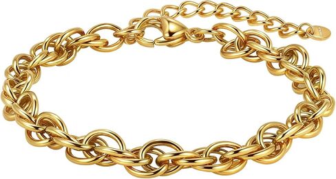 14K Gold/Silver 316L Waterproof Stainless Steel Bracelet For Men, Cuban Chain, W:9mm, L:6.7"+2, Hypoallergenic Jewelry Anniversary Birthday Gifts Friends in Saudi Arabia