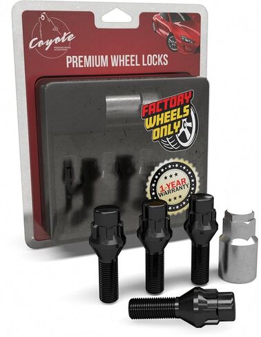 إكسسوارات العجلات قطع 4 أقفال + مفتاح M14 × 1.25 ACORN SEAT LUG LOUG LOCK DUAL HEX KEY 17 "و 19" بطول الخيط الأسود BMW 5 Series (G30) 7 Series (G70) X5 (G05) in Saudi Arabia